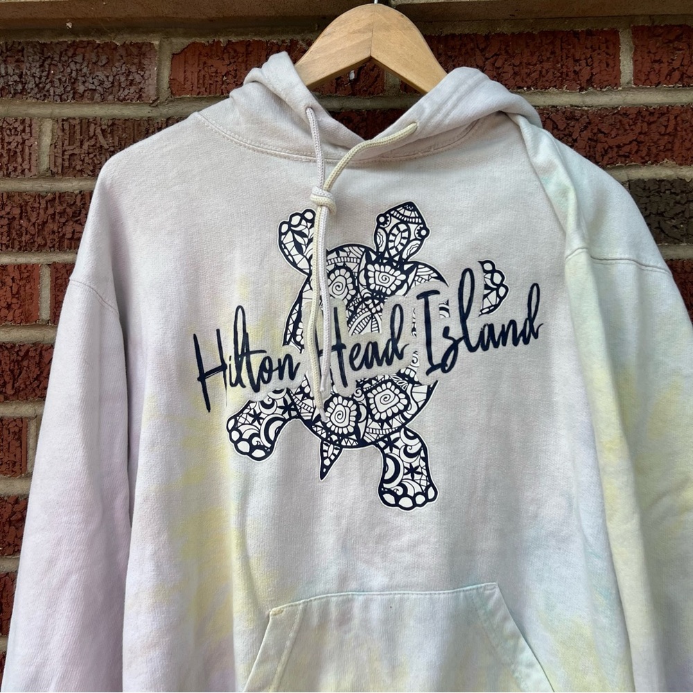 Dreamsicle Hilton Head Island Tie Dye Turtle Graphic Pullover Hoodie Sweatshirt - Picture 2 of 3